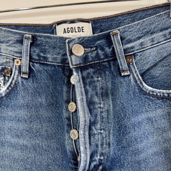 AGOLDE Parker Denim High Rise Distressed Summer Cutoff Shorts Blue Size 27 - Picture 4 of 12